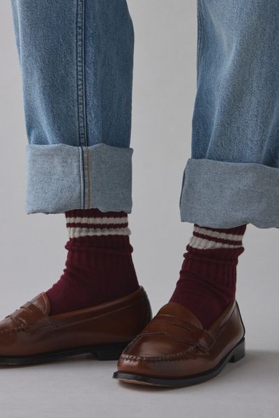 Urban Outfitters Athletic Striped Scrunch Crew Sock In Pomegranate/creme, Women's At  In Burgundy
