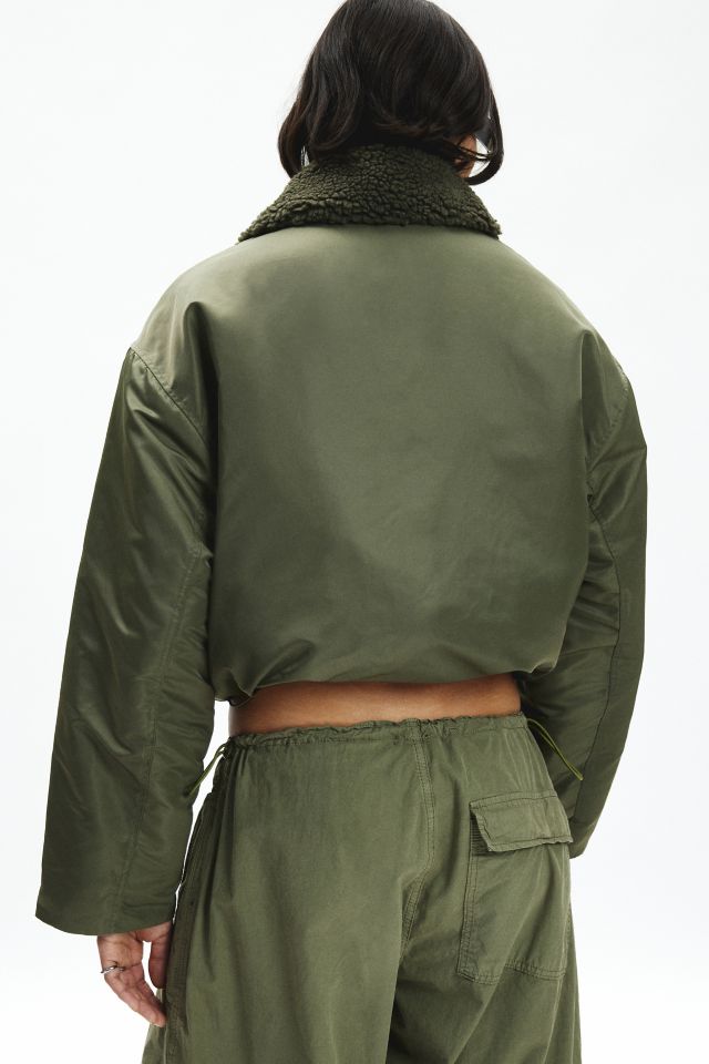 Trunk Project Khaki Faux Shearling Cropped Biker Jacket #4