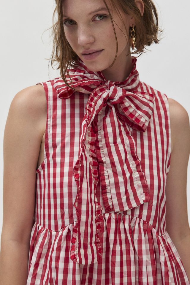 【sister jane】Stables チェック柄 ノースリーブ ミディ ドレス Sister Jane Stables Gingham Bow Midi Dress | Urban Outfitters