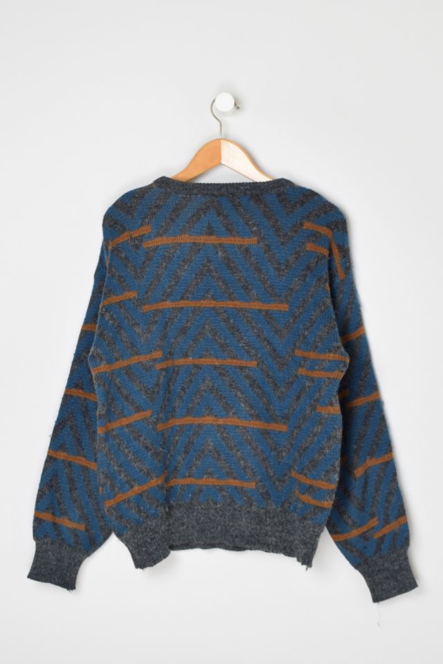 Vintage 90s Dark Grey & Blue Zig-Zag Knit Sweater