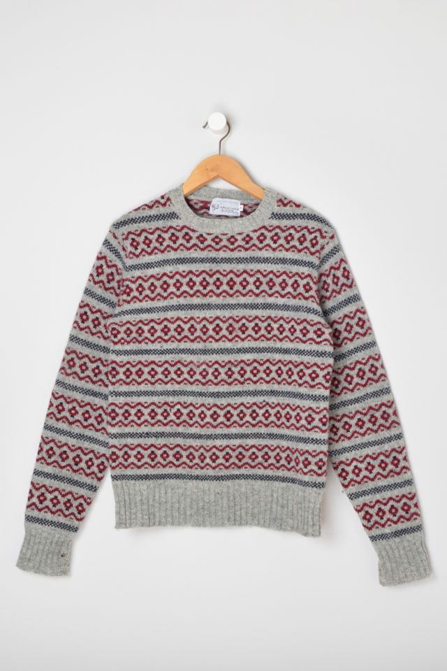 Vintage 1960s Shetland Wool Red & Grey Patterned Sweater | Urban 