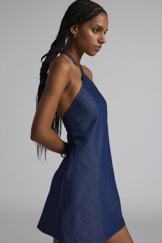 Motel Belinda Denim Y-Neck Halter Mini Dress #1