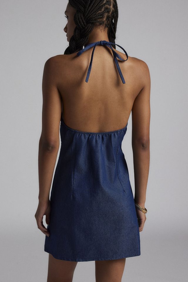 Motel Belinda Denim Y-Neck Halter Mini Dress #3