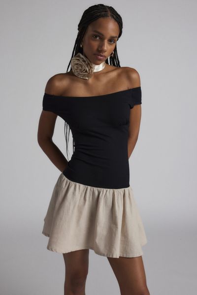 motel yael off-the-shoulder drop waist mini dress