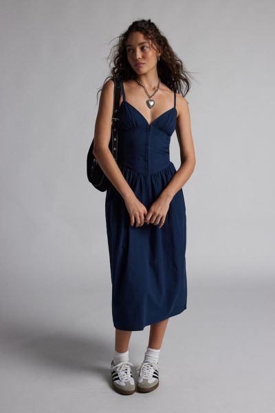 Motel Krista Poplin Drop Waist Midi Dress