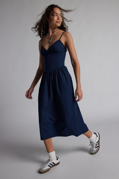 Motel Krista Poplin Drop Waist Midi Dress