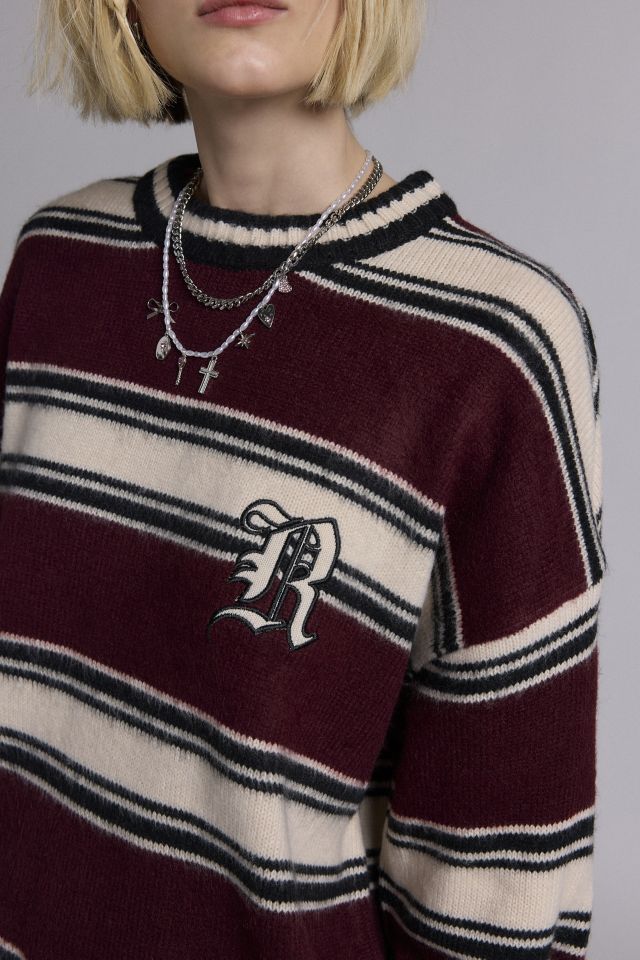 The Ragged Priest Embroidered Monogram Striped Crew Neck Sweater #1