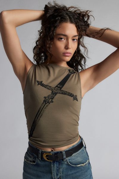 Urban Outfitters Dagger Graphic High Neck Tank Top In Neutral, Women's At  In Green