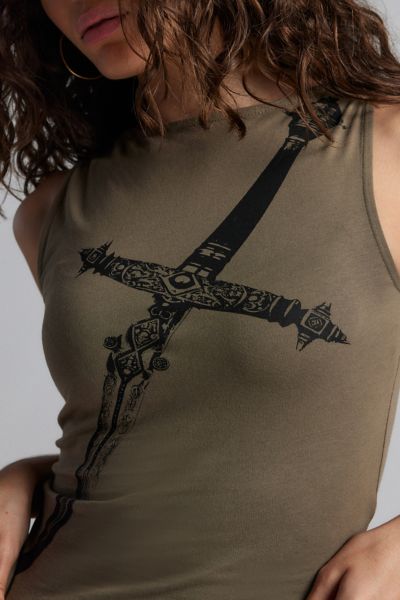 Dagger Graphic High Neck Tank Top