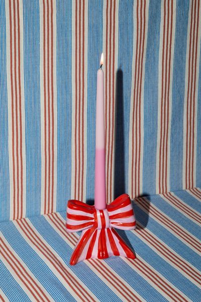 DOIY Striped Bow Taper Candle Holder