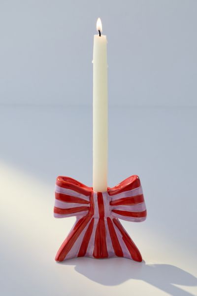 DOIY Striped Bow Taper Candle Holder