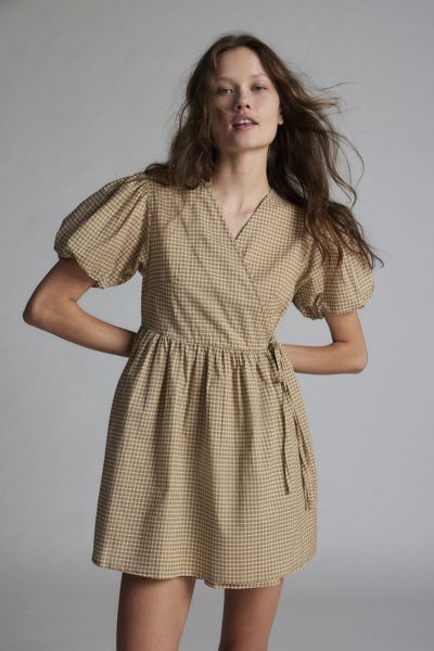 Wednesday Girl Beige Gingham Mini Dress