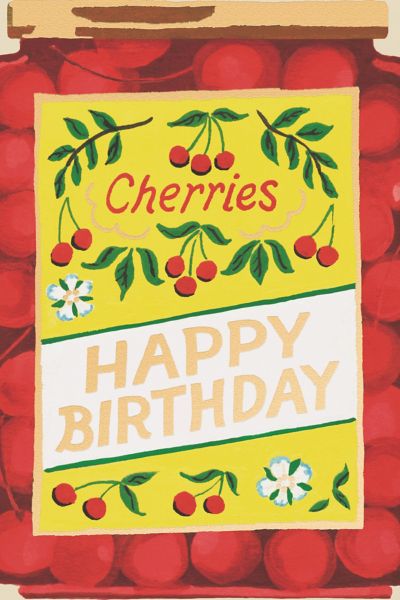 Red Cap Jar of Cherries Birthday Greeting Card