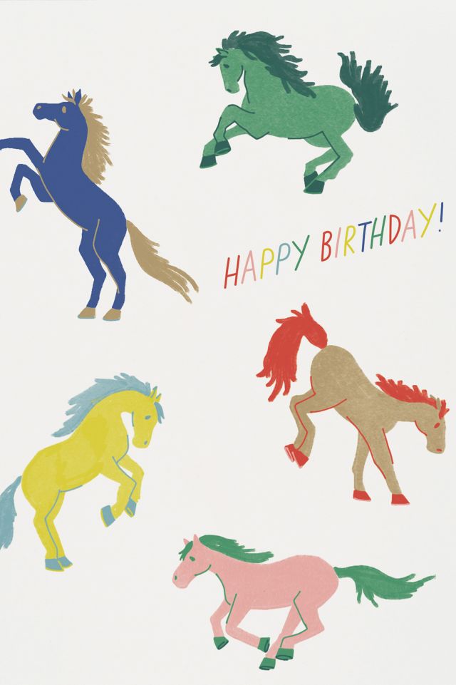 Red Cap Wild Horses Birthday Greeting Card #1