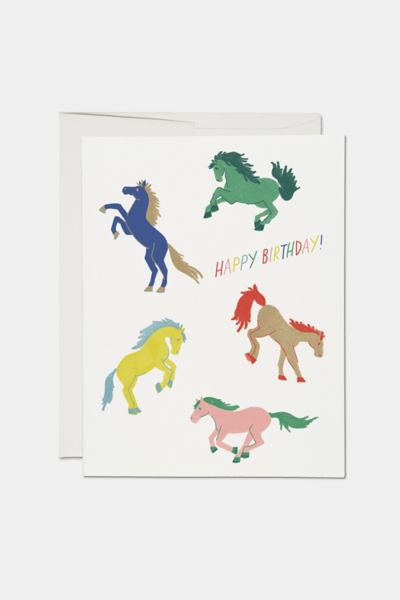 Red Cap Wild Horses Birthday Greeting Card