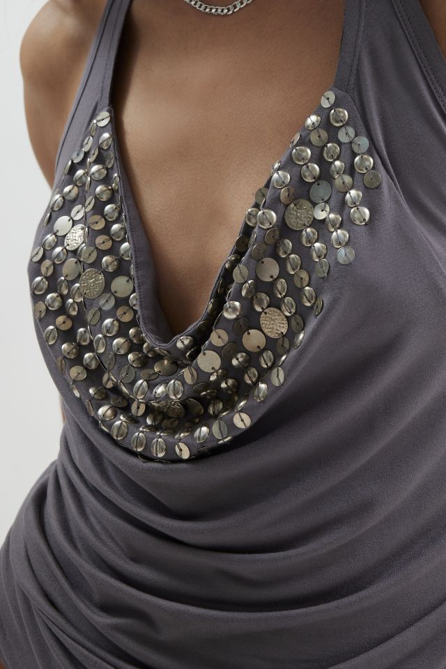 Silence + Noise Nikki Embellished Cowl Neck Halter Top #3