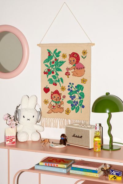 Urban Outfitters Strawberry Cat Wall Hanging In Ivory At