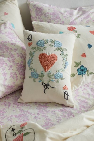 Queen Of Hearts Embroidered Throw Pillow