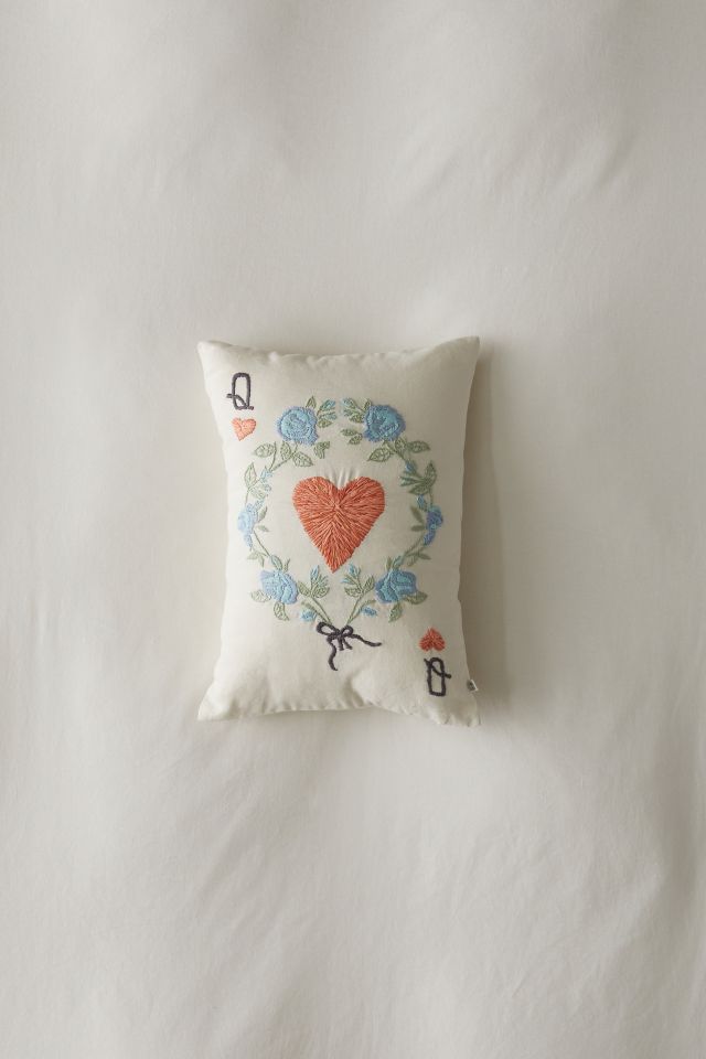 Queen Of Hearts Embroidered Throw Pillow #1