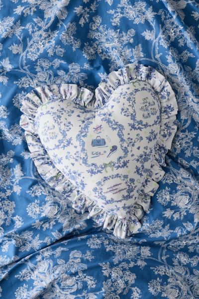 Urban Outfitters Ruffle Heart Cotton Throw Pillow In Blue At