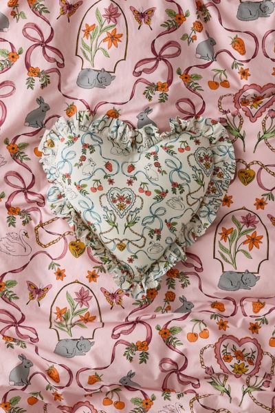 Ruffle Heart Cotton Throw Pillow