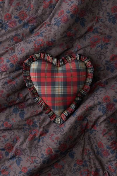 Urban Outfitters Ruffle Heart Cotton Throw Pillow In Plaid At  In Red