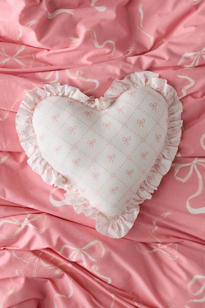 Urban Outfitters Ruffle Heart Cotton Throw Pillow In Rose At