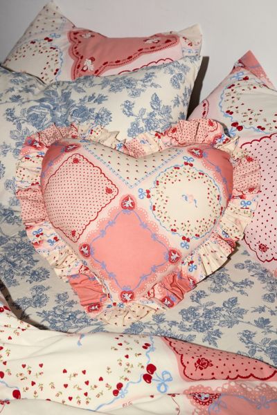 Urban Outfitters Ruffle Heart Cotton Throw Pillow In Galentines At