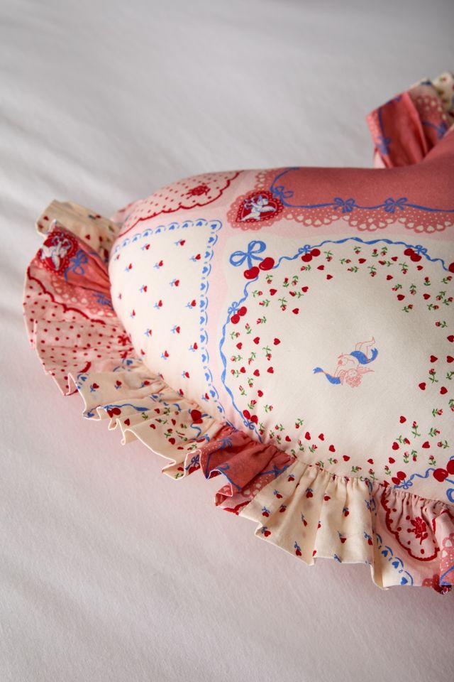 Ruffle Heart Cotton Throw Pillow