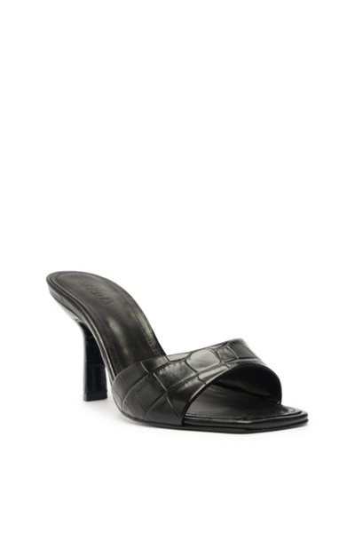 Schutz Posseni Mock-croc Slide Mule High-heel Sandals In Black