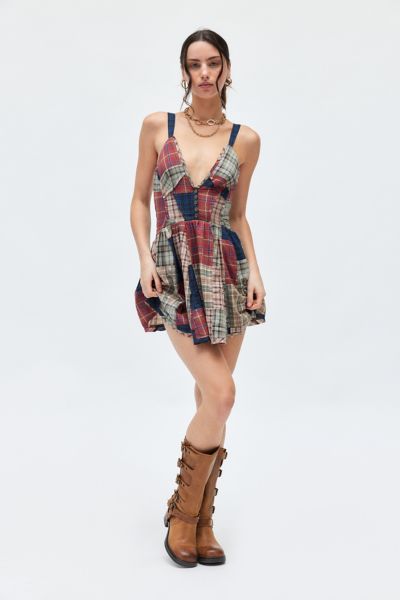 BDG Bryn Plaid Patchwork Fit & Flare Mini Dress