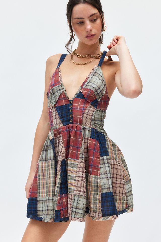 BDG Bryn Plaid Patchwork Fit & Flare Mini Dress #1