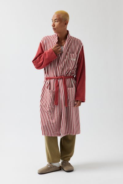 Wish Me Luck Stripe Pattern Robe In Red, Men's At Urban Outfitters In Red
