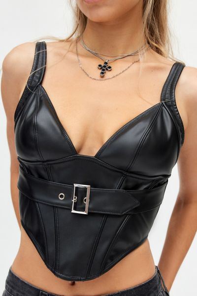 Out From Under Blaze Faux Leather Belted Corset Top