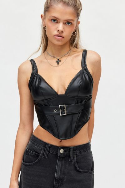 Out From Under Blaze Faux Leather Belted Corset Top