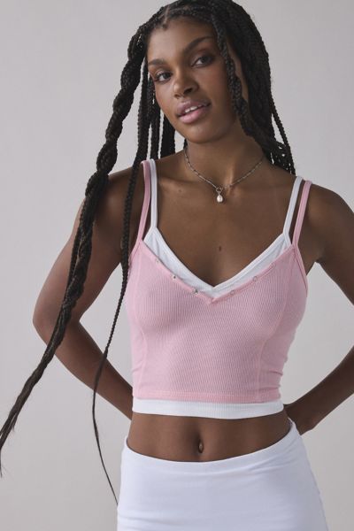 BDG BROOKE DOUBLE LAYER CAMI IN ROSE, WOMEN'S AT URBAN OUTFITTERS 