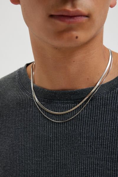 Urban Outfitters Snake Chain Stainless Steel Layered Necklace Set In Silver, Men's At  In Silver