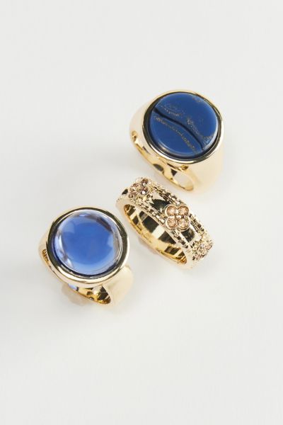 Urban Outfitters Brix Ring Set In Gold/blue, Men's At