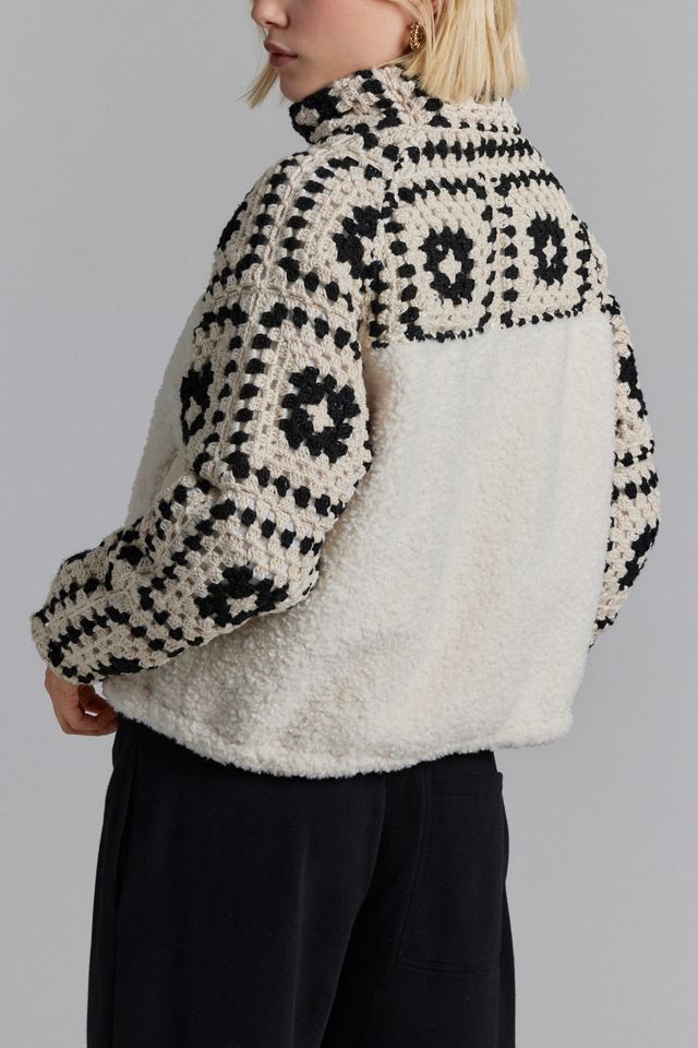 BLANKNYC Carried Away Crochet + Fleece Jacket | Urban Outfitters