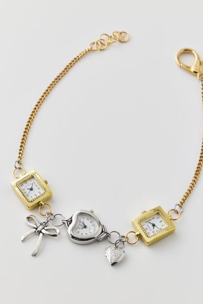 Sage & Saber Mixed Metals Heart & Bow Watch Choker Necklace