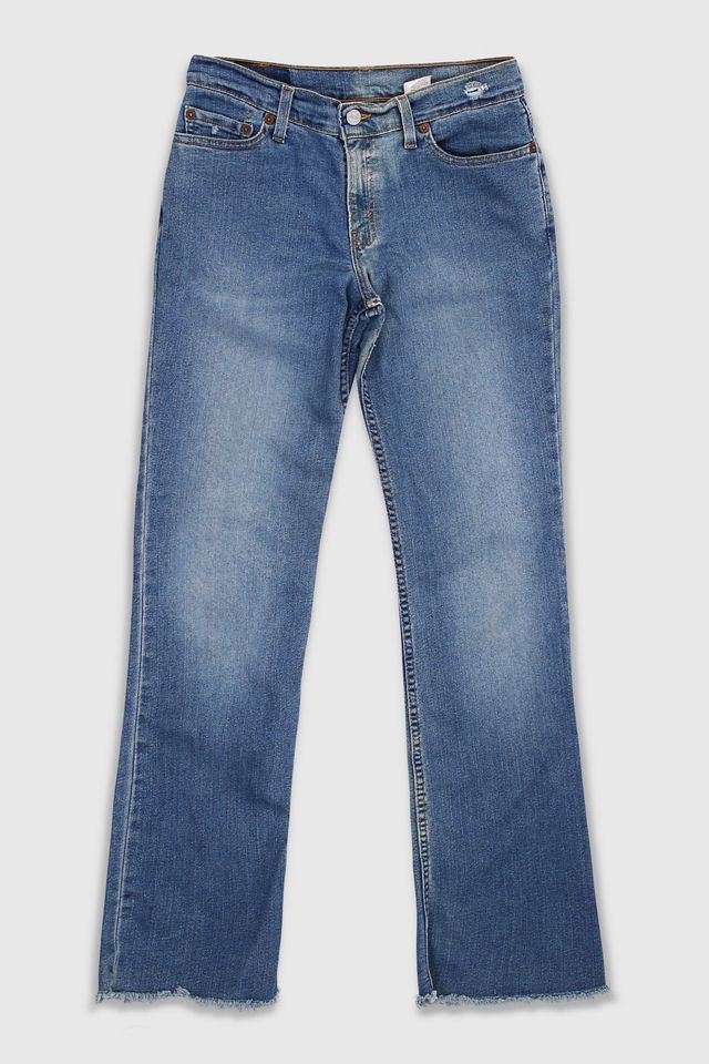 Jean Flare Vintage Levi's 585 - Taille W30 L34 - Bleu Stonewash - Bootcut - Année 2003 - Occasion Bon état Avec Défauts Mineurs
