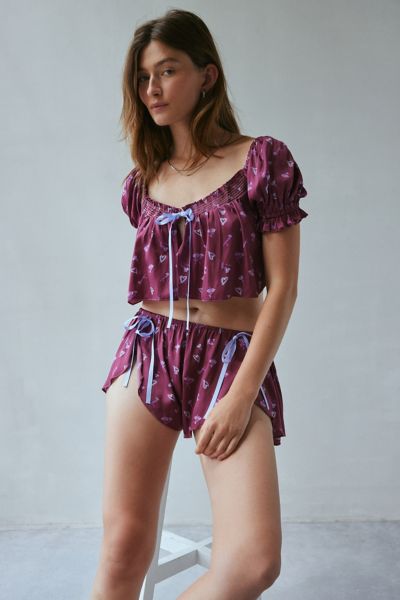 Shop Out From Under Grace Satin Flyaway Top In Purple, Women's At Urban Outfitters