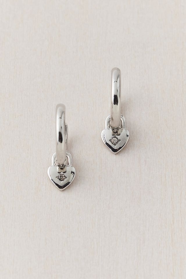 14k Gold Plated Heart Charm Hoop Earring #2