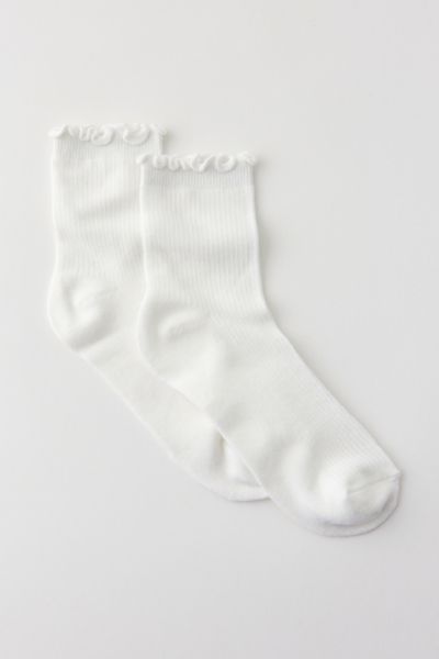 Shop Urban Outfitters Lettuce-edge Ribbed Sock In Ivory, Women's At