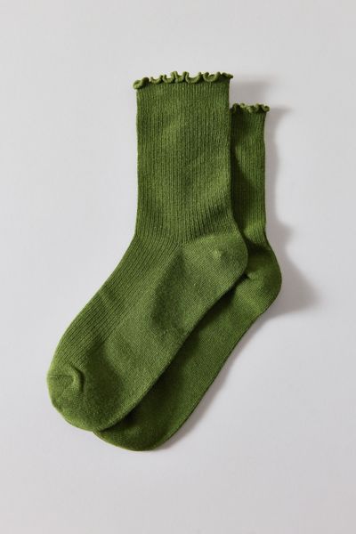 Urban Outfitters Lettuce-edge Ribbed Sock In Olive, Women's At  In Green