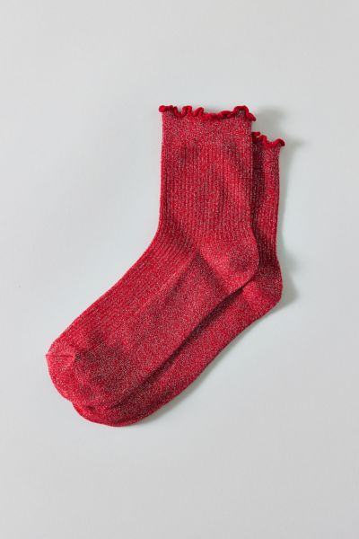 Urban Outfitters Lettuce-edge Ribbed Sock In Red, Women's At  In Red