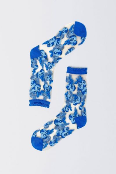 Shop Sock Candy Blueberry Ruffle Sheer Sock In Blue, Women's At Urban Outfitters