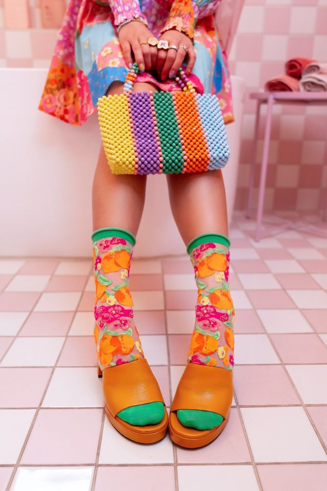 Sock Candy Orange Floral Sheer Sock #2
