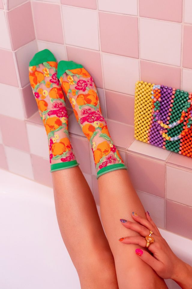 Sock Candy Orange Floral Sheer Sock #3