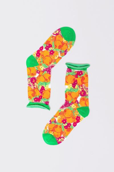 Sock Candy Orange Floral Sheer Sock